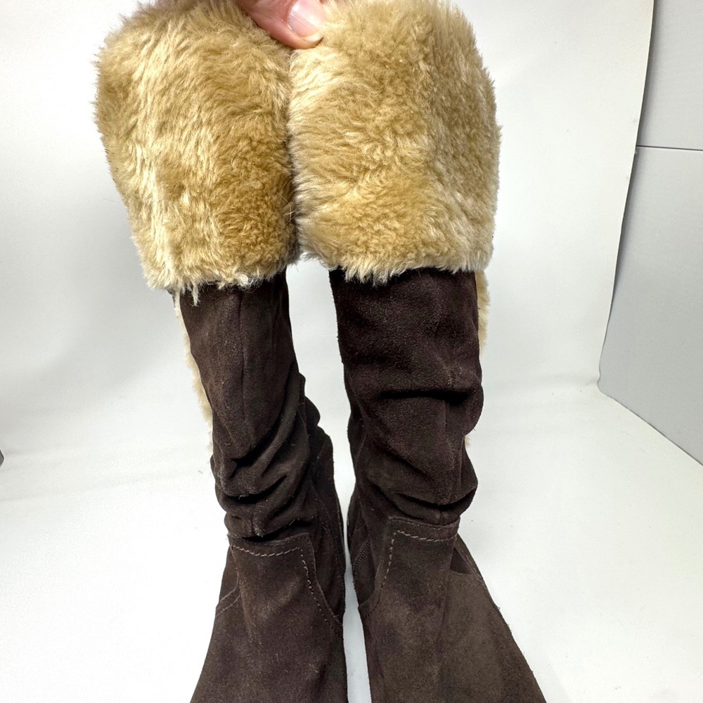 BareTraps Emilse Boots Womens 10M Brown Suede Faux Fur Winter Slouchy Boho Chic - Picture 4 of 10